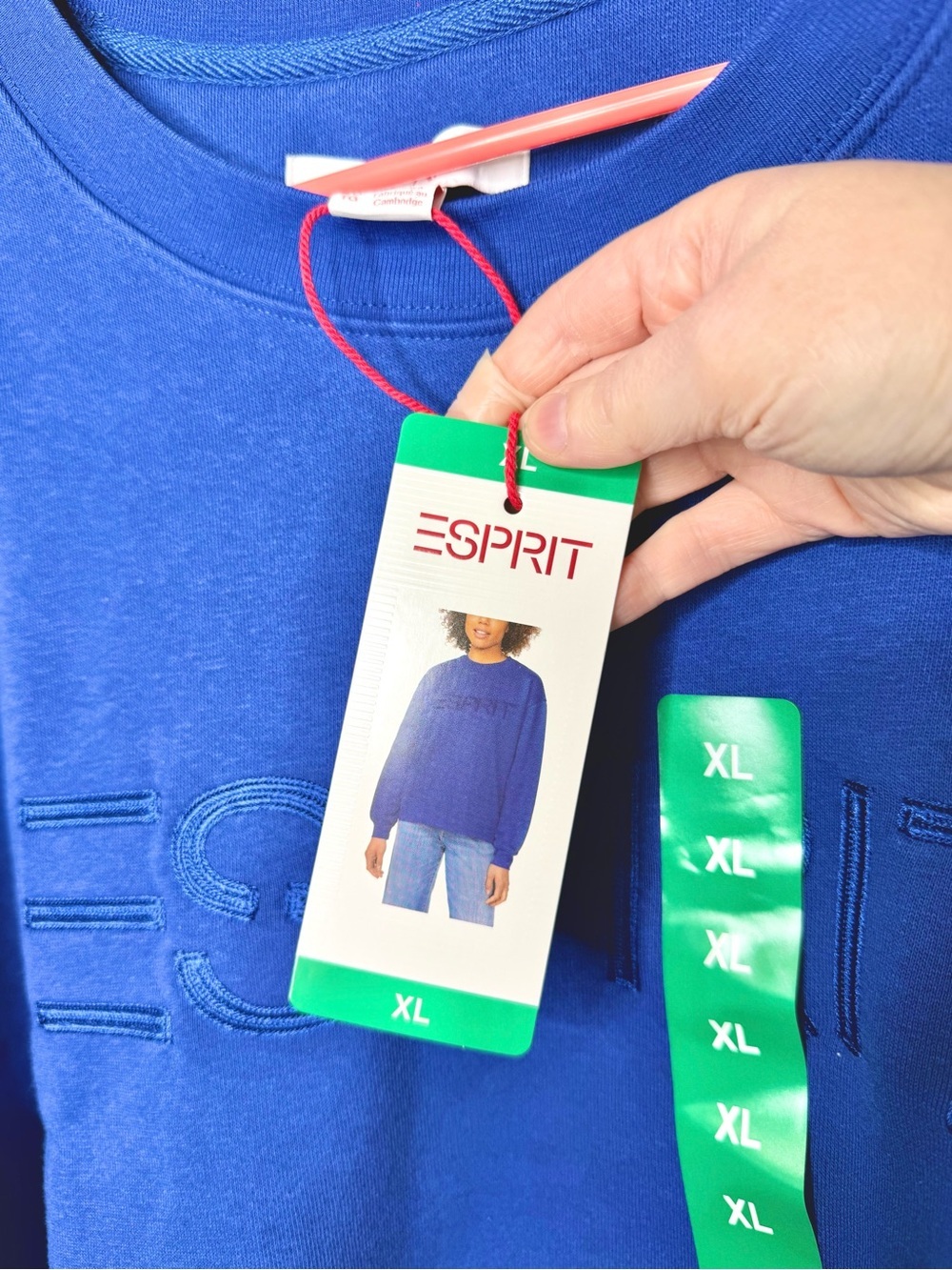 Esprit Royal Blue Crewneck Sweatshirt XL NWT Retro 80s Tonal Embroidered Logo - Picture 8 of 14